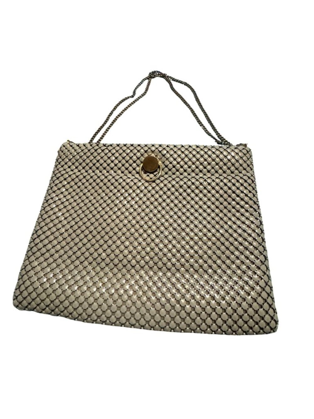 Vintage 80s Silver Mesh Shoulder Bag With Chain Strap & Clasp Closure - Picture 2 of 4